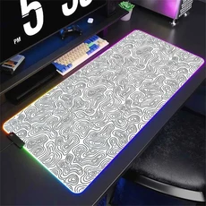 LED 데스크 매트 흑백 라인 RGB 컴퓨터 마우스 패드 게이머 캐비닛 발광 추상 키보드 게임, 04 RGB 600x300x3mm, 04 HL1805