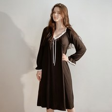 RYMD 白蕾絲黑色居家長袖連身裙