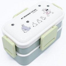 토토로 행진 2단 돔형 사면 결착 소풍 도시락통, 1개, 민트