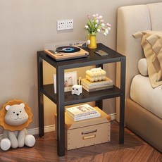 Alemon 2단 틈새 낮은 미니 침대 사이드 테이블, 03블랙