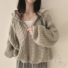 예쁨시전 오버핏 소장템 간절기 겨울 꽈배기 니트 후드 집업 가디건