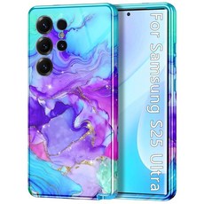 Btscase 삼성 갤럭시 S25 케이스 [군용 등급 낙하 테스트 완료] 대리석 패턴 디자인 슬림하고 견고한 충격 방지 여성 소녀 남성 보호 긁힘 커버 다채로운 꽃 1801, Samsung Galaxy S25 Ultra, 스카이 블루 마블