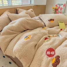 椿嶼冬季加厚羊羔絨四件組牛奶絨床單被罩南通法蘭絨床上用品加絨被套, 南瓜派對天藍【加厚羊羔絨 親膚保暖】,床單三件套 被套1.5*2.0m床單1.