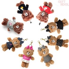 기프트앤돌 정품 라인프렌즈 브라운 초코 백 참 가방고리 봉제인형 17cm, 초코 블랙 체크 원피스, 1개