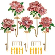 Otoolling 5피스 빈티지 꽃 모양 장식 벽 후크 코트 앤티크 금속 장착 귀여운 타월 홀더 벽걸이 홈 의류 로브 가방 키 모자