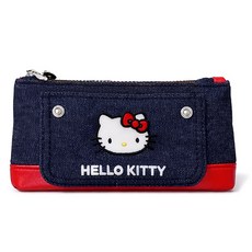 산리오 헬로키티 필통 면 데님 키티파우치, 1개, 블루 심플형