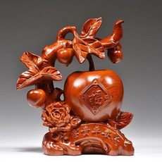 黑檀木 花梨木 富貴平安 蘋果擺件 整木精雕, 如圖所示, 1個