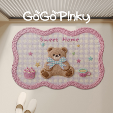 테디베어 욕실 매트 리넨 방수 미끄럼 방지 프리미엄 핑크, 1개, 털실토란