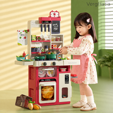 VergHatia 대형 주방놀이 아이 주방놀이 소품 포함 풀세트 생일선물 조카선물, 1개, 레드