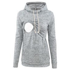 Liu & Qu 여성용 수유 후디 긴소매 스웨트셔츠 모유 수유 레이어드 탑 포켓 캐주얼 의류 헤더 그레이. L