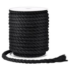 HDviai 면 코드 8mm x 20야드 - 천연 표백되지 않은 마크라메 로프 벽걸이용 3줄 꼬인 DIY 공예품 제작 식물 걸이 매듭 장식 프로젝트 (흰색), 0.39 inches x 19 yards, Black