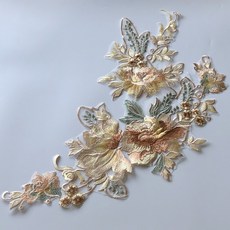 加密歐根紗牡丹花朵刺繡布貼大補丁衣服旂袍裝飾禮裙輔料手縫DIY, 1個, 大花