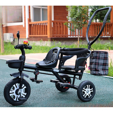 쌍둥이자전거 카트 세발자전거 인용 세발 2인용 쌍둥이 자전거 2_블랙 이중 방폭 바퀴 대형, 3_화이트 이중 방폭 바퀴 대형