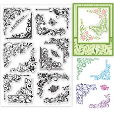 1개 DIY 스크랩북 사진 앨범 장식 카드 제작용 PVC 스탬프 스탬프 시트 필름 프레임 꽃무늬 패턴 21x14.8x0.3cm, 투명색