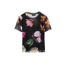 Desigual 여성용 프린트 튤 티셔츠 블랙. XS 194507