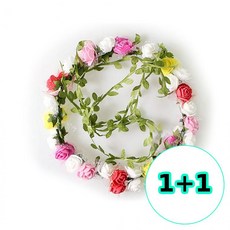 무지스 1+1 48송이 플라워 화관 -T2 꽃머리띠 꽃화관 셀프웨딩 스냅촬영 이벤트소품 파티용품 월계관 꽃머리, 기본