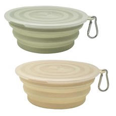 중형 접이식 개 그릇 23 2팩 휴대용 및 애완동물 여행용 고양이와 작은 동물을 위한 카라비너 뚜껑 2개 (마카론 옐로우 그린 650ml)