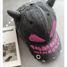 힙합모자 악마 뿔 볼캡 빈티지 워싱 캡모자 남녀공용 야구모자