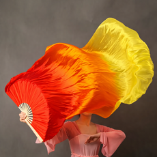 실크 베일 팬 150cm 1개 (오른손용) 100% 천연 실크 벨리댄스 팬댄스 한국무용 무대용 옐로우 레드 Korean traditional Belly Dance Fan Veils