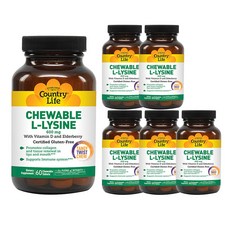 컨트리라이프 L-리신 600mg 비타민 D 앤 엘더베리 포함 츄어블 타블렛, 60개입, 6개, 60정