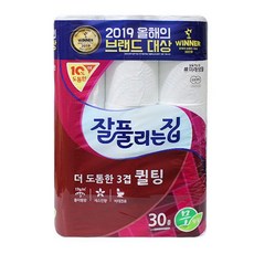 화장지 잘풀리는집 퀼팅 30롤 3겹 두루마리 tab+47609nD, 30