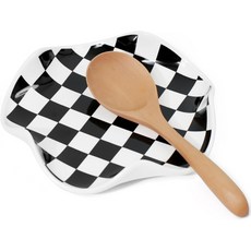 스토브 상판용 SVLX YIXVN 스푼 받침대 주방 카운터용 5.3인치 세라믹 홀더 커피 국자 조리용 식기 집들이 선물블랙, Black/White