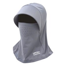 防曬頭套涼感面罩 - 遮陽帽抗UV防曬圍脖頭巾面罩, 深灰
