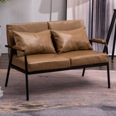 패브릭 2인용 쇼파 등받이 거실 대기실 소파 안락, 9. 카키 오일 가죽