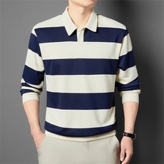 TKX 남성용 스트라이프 패턴 긴팔 티셔츠 트렌디한 스타일 봄가을용 깔끔한 상의 KL69