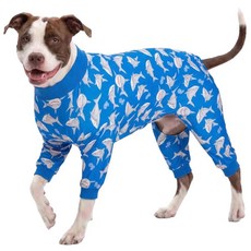 LovinPet 대형견 파자마 자외선 차단 반려동물 불안 완화 우주복 경량 신축성 파란 상어 프린트 강아지 옷 강아지 스웨터 및 코트용 언더셔츠 대형견 파자마 반려