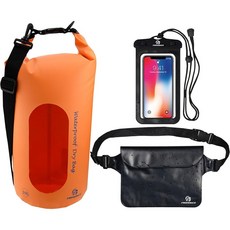 프리그레이스 방수 드라이백 세트 블랙 35L, 5L, 창문 없음, 주황색