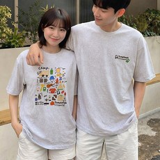바이누아 남녀공용 러블리그래픽 커플 반팔 2종세트
