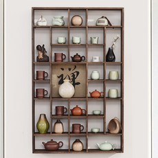 원목 컵 장식장 찻잔 진열장 찬장 머그 엔틱 선반 다기장 56x89cm