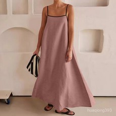 Yellwell여성 심플 린넨 슬립 원피스 여름 나시 롱 드레스 캐주얼 루즈핏 민소매 원피스LST