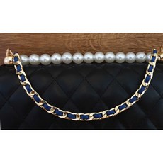 台灣現貨 皮包鏈條 小香風 鍊條 寬8MM高優 小香 鏈條 包包鏈子 包鏈 woc 艾奇利 穿皮鏈 皮包鍊帶 鏈帶 替換背帶 斜背鍊 包帶 皮包鍊子, 1個, 淺金+寶藍皮 100cm