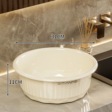 大號洗臉盆家用三件套洗菜盆子學生宿舍高顏值加厚洗衣洗腳塑料盆, [奶油白-小號]加厚抗摔盆, 1個