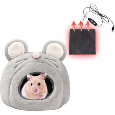 햄스터 침대 동굴 은신처 및 난방 패드 USD 온도 조절 가능한 따뜻한 겨울 집 애완동물 케이지 액세서리 작은 동물 친칠라 기니 돼지 고슴도치 그레이 마우스, Gray Mouse