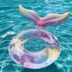 ins游泳圈親子美人魚兒童腋下圈網紅大人透明加厚亮片浮力救生圈, 1個, 夢幻美人魚泳圈,60#小熊游泳圈