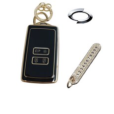 Lulu兄弟 Renault三星汽車相容TPU鑰匙殼 + 號碼鑰匙圈, 深黑色, AS-02