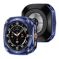 갤럭시 워치 7 Ultra 호환 아연 합금 풀커버 케이스 메탈 범퍼 스마트워치 케이스 360도 방충돌 내진 전방위 보호, 47MM, 블루 화이트 오일