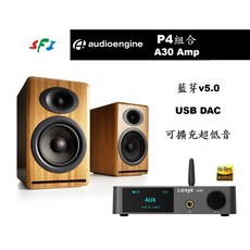 Audioengine P4 竹木喇叭 Loxjie A30 擴大機組合，含喇叭線訊號線，勝鋒音響光華商場推薦, 啞光黑 (含擴大機+喇叭線),光纖線 2M