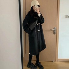 여성 떡볶이 코트 후드 모직 롱코트 클래식 학생 더플 울 빈티지