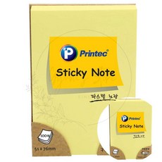프린텍 파스텔스티키노트 노랑 51x76mm 필기용 연락처 캘린더 다이어리 재접착 포켓 달력
