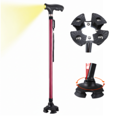 쿠머스 LED후레쉬 초경량 4발 효도지팡이, 레드, 1개