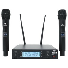 로크빌 RWM DSP H2 듀얼 핸드헬드 UHF 무선 마이크 시스템 제어 조절 가능한 EQ 지연 피드백 필터 OLED 디스플레이 200채널 400 600피트 범위 2개의 마운트, Handheld, 1개