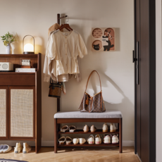 에코소라노 현관 원목 신발장 의자 +현관 스탠드 행거 옷걸이 벤치의자, 월넛 600mm RF-HD876