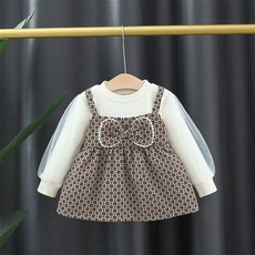 假兩件蕾絲袖拼色連衣裙