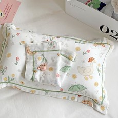 兒童竹纖維卡通床包枕套，透氣四季適用, 雨天丫丫,35*55cm一隻【不含枕芯】