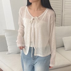 마이쏭 여성 빅사이즈 루즈핏 여름가디건 볼레로 페이즈린넨리본가디건