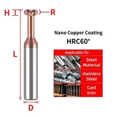 R0.25R0.5R0.75R1R1.5R2R3 라디우스 코너 T 슬롯 엔드밀 CNC 초경 코팅 커터 오목 아크 가공 강철 부품 공, 01 HRC60 Nano Copper, 03 D10x10Dx60L, 07 R1xH2